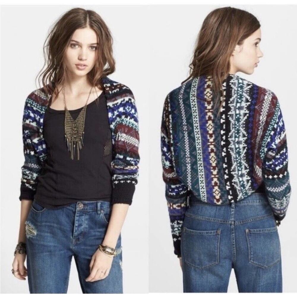 Free People Fair Isle Carnival Knit Cropped Shrug Sweater Size S